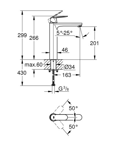 Змішувач на стільницю для раковини XL-розміру Grohe Eurosmart Cosmopolitan (23921000)