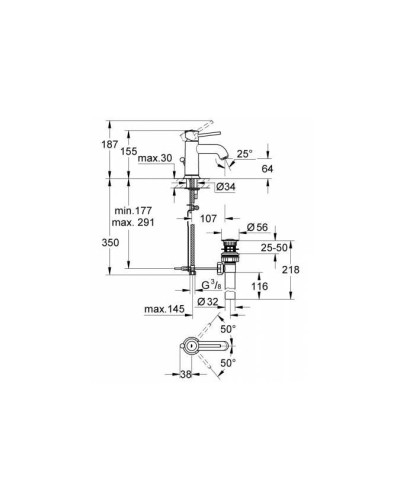 Змішувач для умивальника з дон. клапаном Grohe BauClassic (23161000)