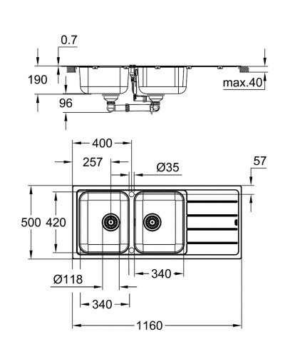 Мийка для кухні із нержавіючої сталі Grohe K500 (31588SD1)