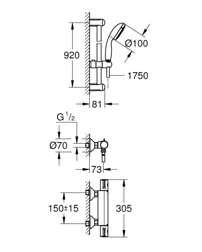 Термостат для душа с душевым гарнитуром Grohe Grohtherm 800 (34566001)