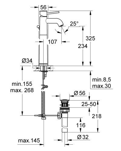 Смеситель на столешницу для раковины XL-размера Grohe BauClassic (32868000).