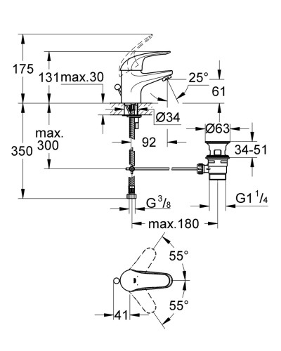 Змішувач для раковини S-розміру Grohe Euroeco New (23262000)