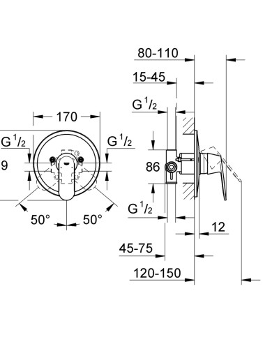 Змішувач прихованого монтажу для 1 споживача Grohe Eurosmart Cosmopolitan (32880000)