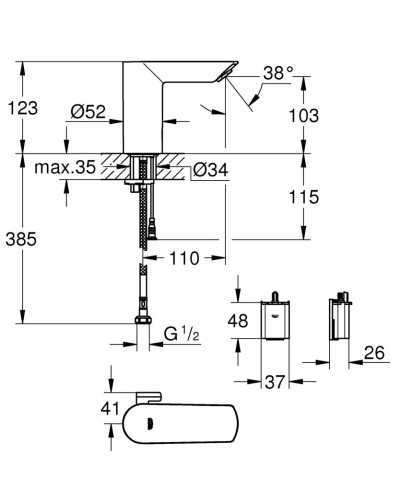 Смеситель для раковины с сенсорным управлением Grohe Bau Cosmo E (36451000)