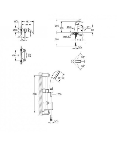 Набір змішувачів Grohe Eurosmart M-Size для душу (123244M)