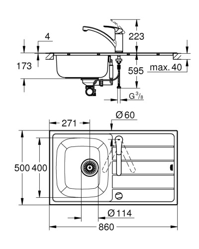 Комплект кухонної мийки і змішувача Grohe K200 (31565SD1)