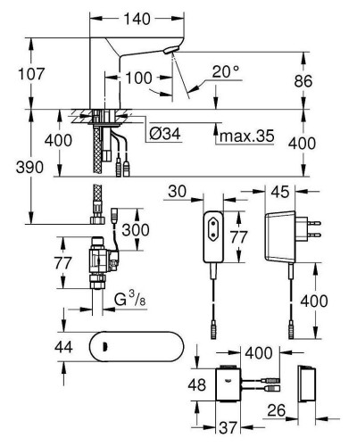 Змішувач для умивальника сенсорний (з Bluetooth) Grohe Euroeco Cosmopolitan E (36409000)