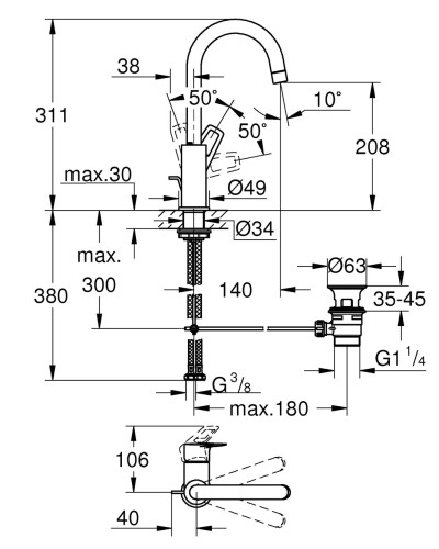 Змішувач для раковини L-розміру Grohe BauLoop New (23763001)