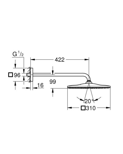 Верхний душ с настенным кронштейном Grohe Rainshower Mono (26563000)