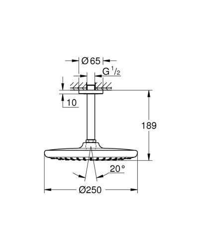 Верхний душ с потолочным кронштейном Grohe Tempesta (26669000)