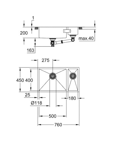 Мийка для кухні із нержавіючої сталі Grohe K700U (31575SD1)