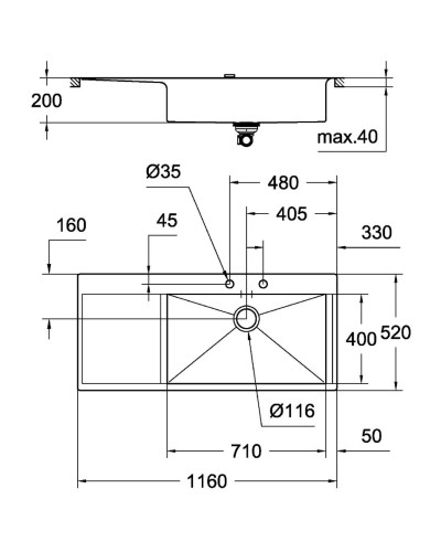 Мийка кухонна Grohe EX Sink K1000 (подвійне крило зліва) (31582SD0)