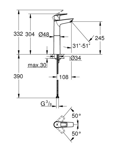 Змішувач на стільницю для раковини XL-розміру Grohe BauLoop New (23764001)