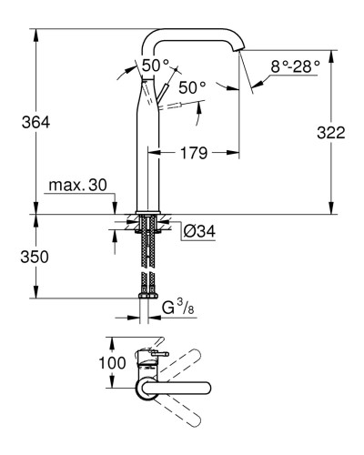 Змішувач на стільницю для раковини XL-розміру Grohe Essence New (32901001)