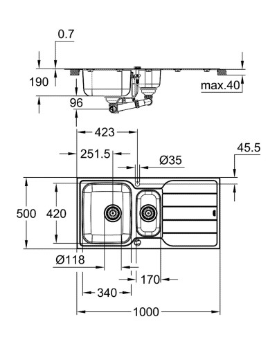 Мийка для кухні із нержавіючої сталі Grohe K500 (31572SD1)