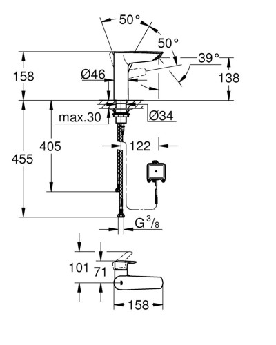 Змішувач для раковини з сенсорним керуванням Grohe Eurosmart New (23975003)