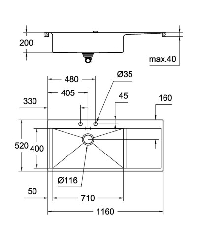 Мийка кухонна Grohe EX Sink K1000 (подвійне крило зліва) (31581SD0)