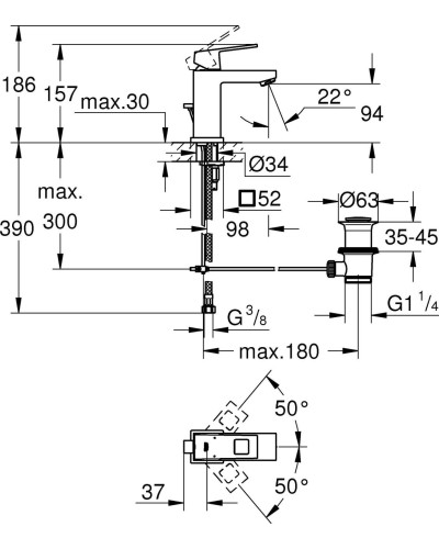 Змішувач для умивальника з дон. клапаном Grohe Eurocube (23127000)