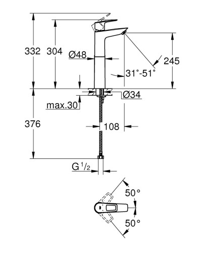 Змішувач на стільницю для раковини XL-розміру Grohe BauLoop New (32856001)