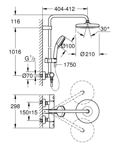 Душова система з термостатом для душа Grohe New Tempesta Cosmop. System (27922001)