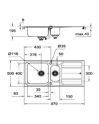 Grohe EX Sink 31572SD0 кухонна мийка K500 з дод. чашею