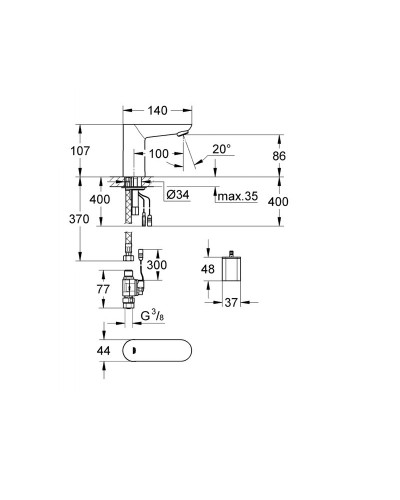 Grohe Euroeco Cosmopolitan E 36271000 бесконтактный смеситель для умывальника без смешивания. 6V