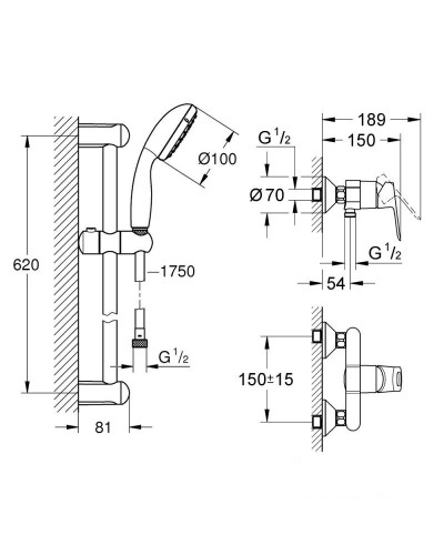 Grohe BauLoop 26129002 душовий комплект 2в1 (2334000+26162001)