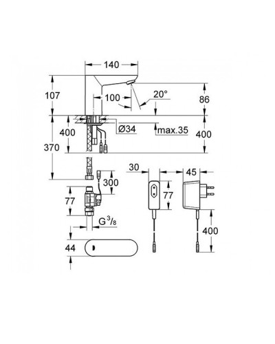 Grohe Euroeco Cosmopolitan E 36269000 безконтактний змішувач для умивальника без смеш.. адаптер