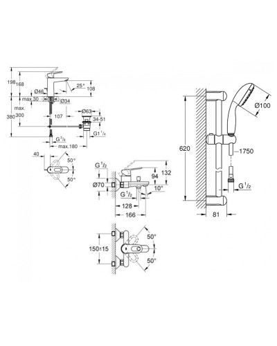 Grohe BauLoop 123215M Набір змішувачів для ванни M-Size