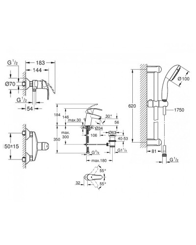 Grohe Eurosmart New комплект 123576 для душу. хром (27853001+33265002+33555002) Акція