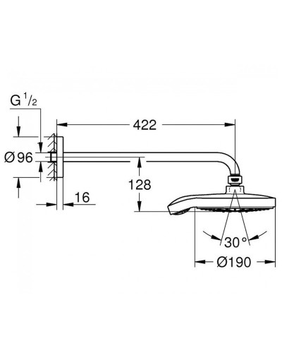 Grohe Power&amp;Soul Cosmopolitan 190 26172LS0 Верхній душ та душовий кронштейн 422 мм (білий)