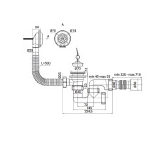 Сифон для ванны ZERIX SV-02-A 1 1/2" с ревизией. выпуском и переливом (ZX4958)