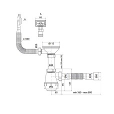 Сифон для кухни ZERIX SK-02-A 3 1/2"x40 с резьб. выпуском и гибким прямоугольным переливом (ZX4952)