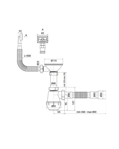 Сифон для кухні ZERIX SK-02-A 3 1/2"x40 з різьб. випуском та гнучким прямокутним переливом (ZX4952)