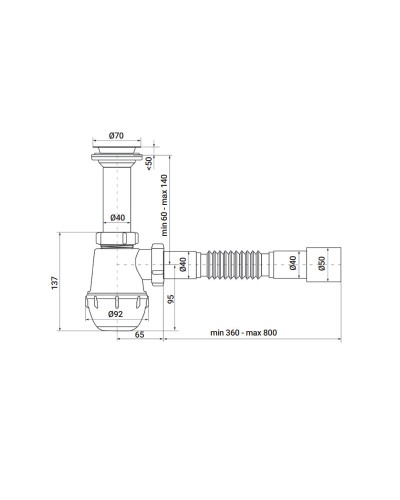 Сифон для кухни ZERIX SK-01-A 1 1/2"x40 с литым выпуском (ZX4950)