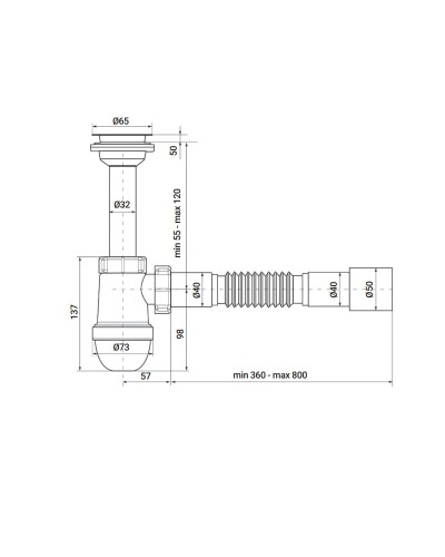 Сифон для умывальника ZERIX SU-01 1 1/4"x40 с литым выпуском (ZX4947)