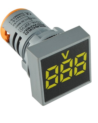 Квадратный цифровой измеритель напряжения ED16-22FVD 30-500В АС (желтый)
