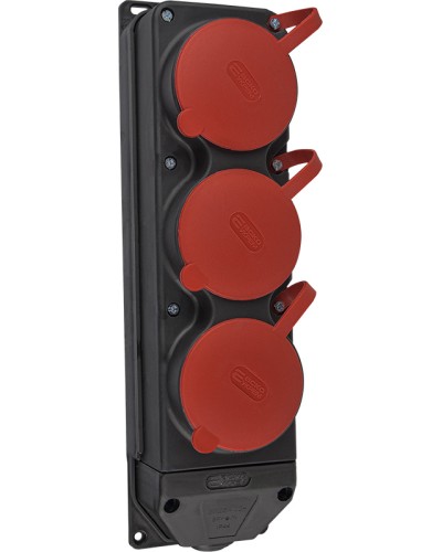 Колодка каучуковая 3Р+РЭ с защитными крышками трехместная (3×25А) IP44