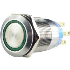 TYJ 19-272 Кнопка металлическая плоская с подсветкой, 2NO+2NC, зеленая 220V.