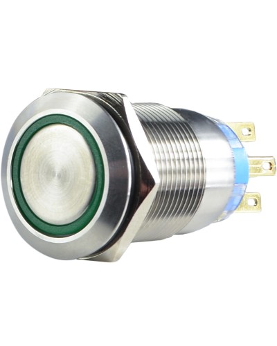 TYJ 19-272 Кнопка металлическая плоская с подсветкой, 2NO+2NC, зеленая 220V.