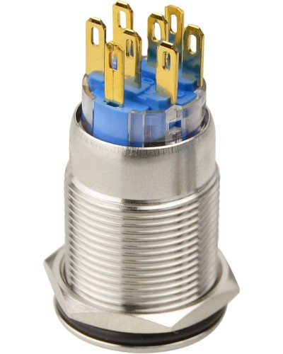 TYJ 19-272 Кнопка металева пласка з підсвічуванням, 2NO+2NC, синя 12V.
