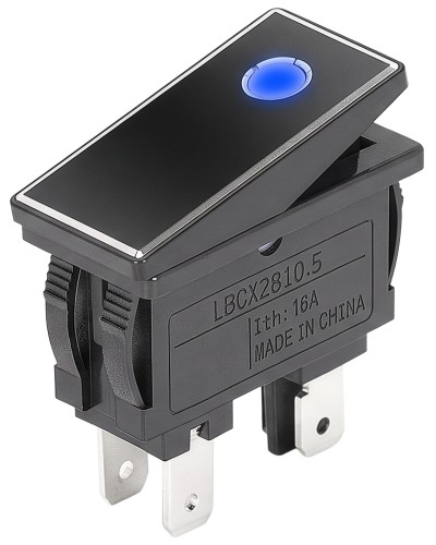 KCD3-M1-201EN-BB Переключатель 1 кл., алюм. вставка, с синей подсветкой 230В, 15А
