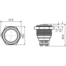 TY 16-231A Scr Кнопка металлическая выпуклая, (винтовое соединение), 1NO.