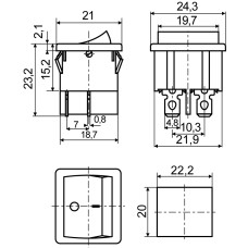 KCD1-6-201N R/B 220V Переключатель 1 клав. красный с подсветкой