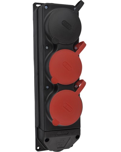 Колодка каучуковая 3Р+РЭ с защитными крышками трехместная (2×25А/1×16A*2P+PE) IP44