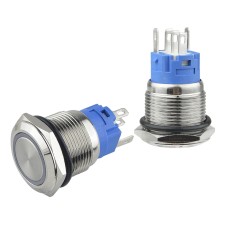 TYJ 19-271 Кнопка металлическая плоская с подсветкой, 1NO+1NC, красная 220V.