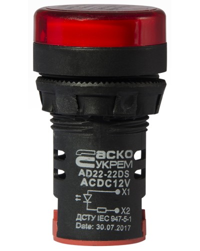 Сигнальна арматура AD22-22DS червона 12V АC/DC