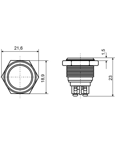 TY 16-211A Scr Кнопка металева пласка, (гвинтове з'єднання), 1NO.
