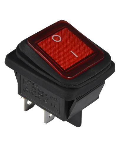 KCD2-201NW R/B 220V Переключатель 1 клав. влагоза. красный с подсветкой