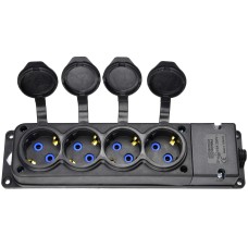 Колодка каучуковая 2Р+PE с защитными четырехместными крышками 16А IP44